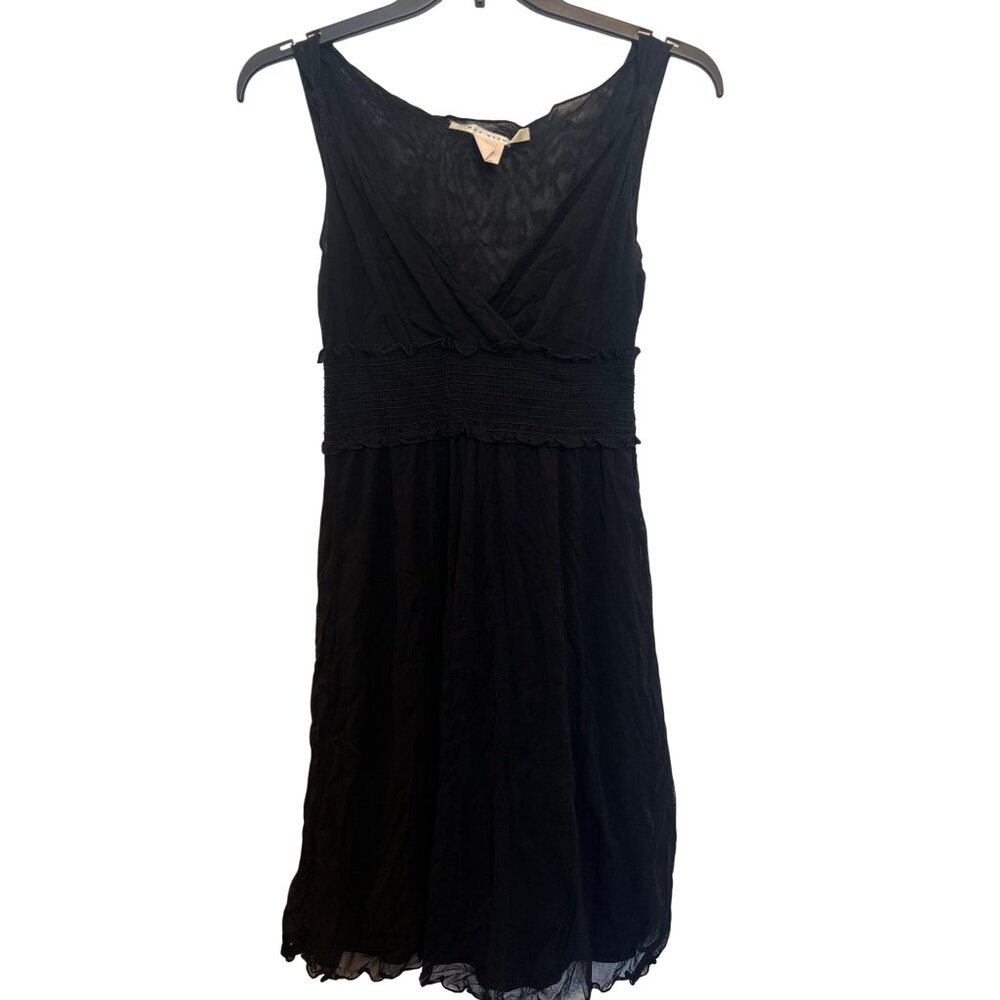 Max Studio Black Sleeveless Midi Dress With Smocked Waist & Lace Overlay size M